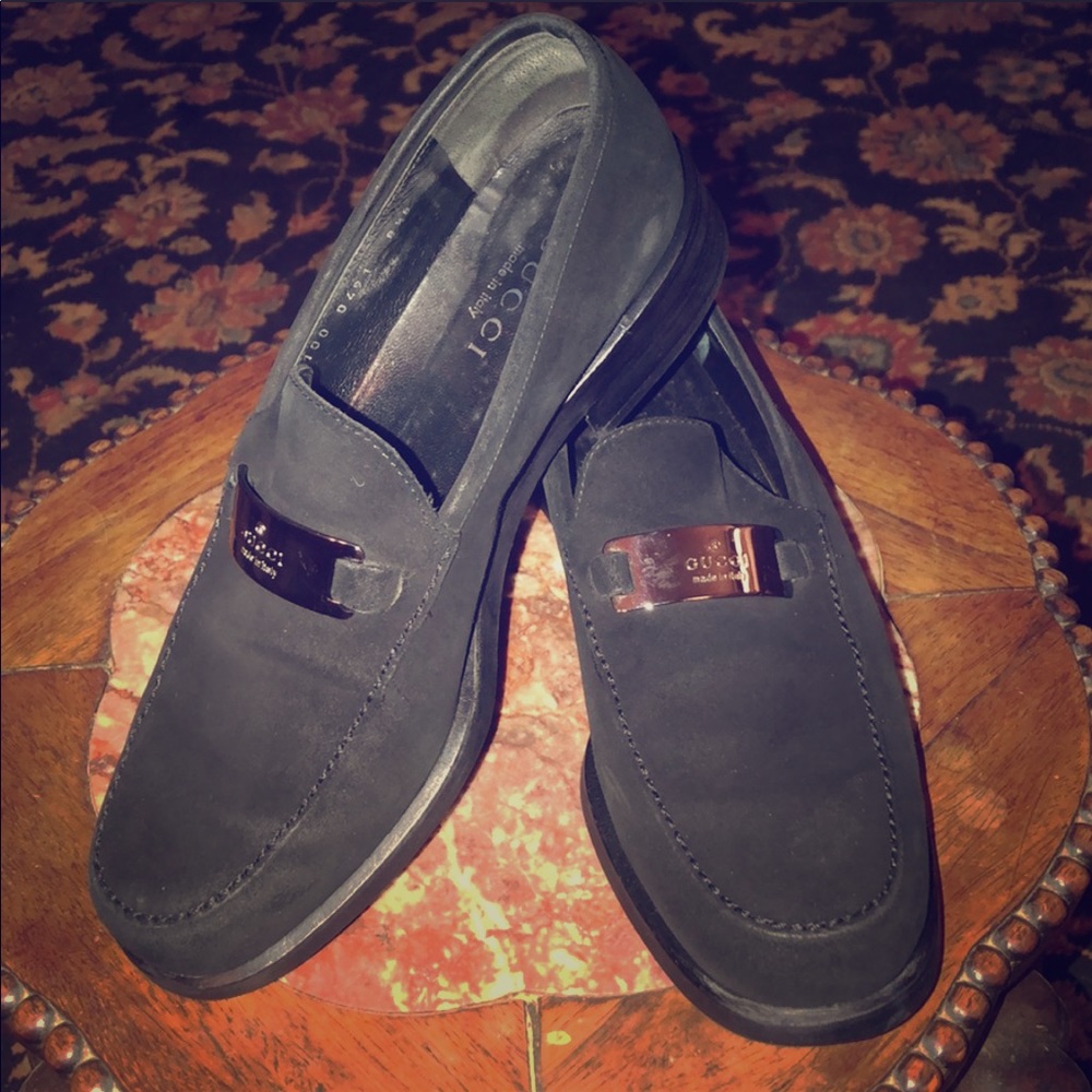 GUCCI ladies loafers black suede 8 1/2